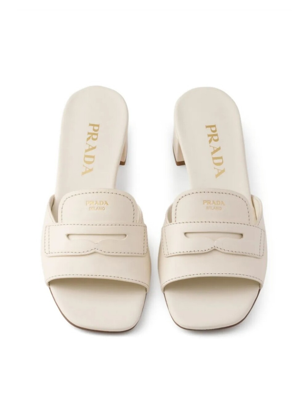 $1,100 Prada Leather Slide Sandals White Gold Logo-Stamp EU 38.5 US 8.5 BNIB
